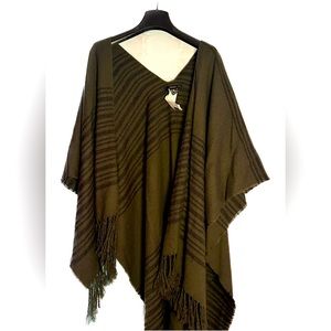 A forest green with black striped Poncho. Soft snd stylish